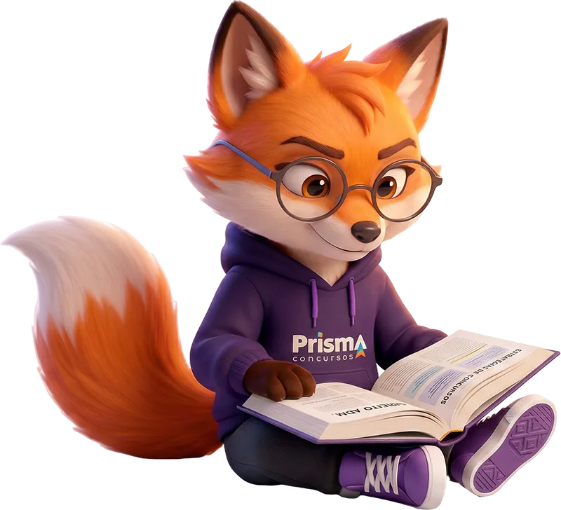 Raposinha estudando com livro de questões de concursos